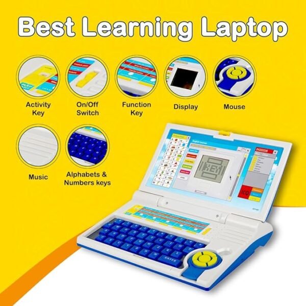 Gooyo GY-1101 English Learner Kids Educational Laptop Toy – 20 Learning Activities, Dual Power (USB & Battery), Blue & White - Image 3