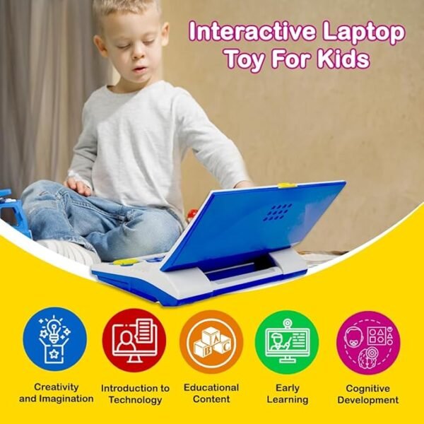 Gooyo GY-1101 English Learner Kids Educational Laptop Toy – 20 Learning Activities, Dual Power (USB & Battery), Blue & White - Image 4