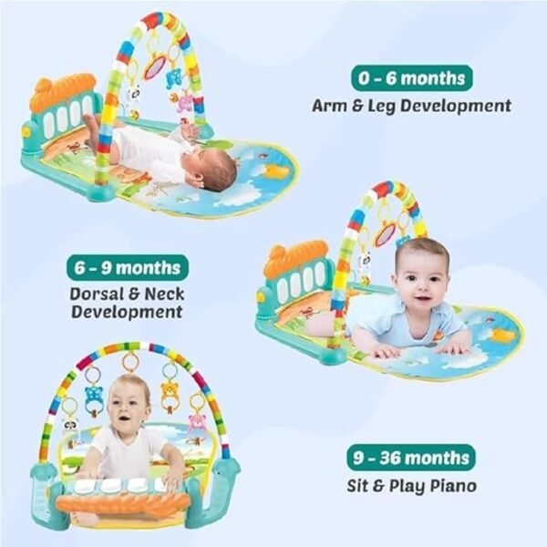 VHC CREATION Baby Play Gym with Piano & Hanging Toys – Colorful Musical Activity Mat with Rainbow Arch for Newborn Development | Soft Playmat for Baby Boys & Girls - Image 3