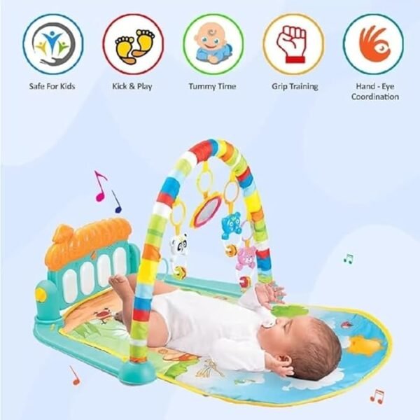 VHC CREATION Baby Play Gym with Piano & Hanging Toys – Colorful Musical Activity Mat with Rainbow Arch for Newborn Development | Soft Playmat for Baby Boys & Girls - Image 5