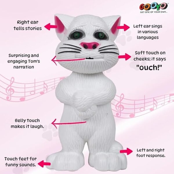Gooyo Electronic Talking Toy Cat for Kids – Interactive Musical Pet with Fun Sounds & Features | Adorable Gift Idea for Boys & Girls | White | Battery Operated (3xAA) - Image 4