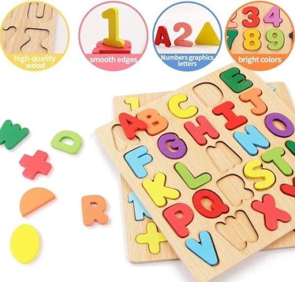 TS WITH TECHSUN Wooden Learning Board – Fun & Educational Puzzle Set for Kids | Includes Alphabets, Numbers & Shapes | Ideal for Toddlers & Preschoolers - Image 5
