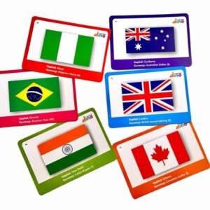 Learning Dino World Countries Flashcards – Fun & Educational Flag Cards for Kids | 50 Countries with Capitals, Continents, Languages, Currency, Population & More
