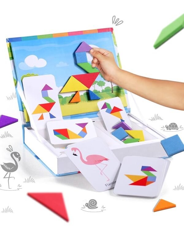FIRSTCRY INTELLISKILLS Magnetic Animal & Bird Tangram Puzzle – Fun Brain-Boosting Game for Kids | Includes 36 Model Cards, 7 Magnetic Shapes & Board | Educational Gift for Boys & Girls