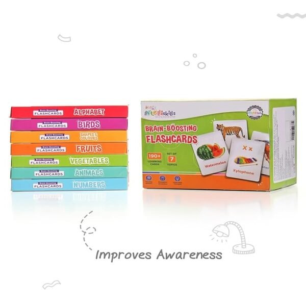 Intelliskills 7-in-1 Brain Boosting Flash Cards for Kids – 190 Durable, Waterproof Cards for Toddlers 1+ | Montessori-Inspired Early Learning Toy for Babies & Preschoolers | Perfect Birthday Gift - Image 4