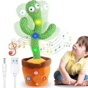 AB TOY WORLD Dancing Cactus Toy – Plush Singing & Talking Cactus That Repeats What You Say | Fun LED Light-Up Toy with Voice Recording | Perfect Educational Gift for Babies & Toddlers