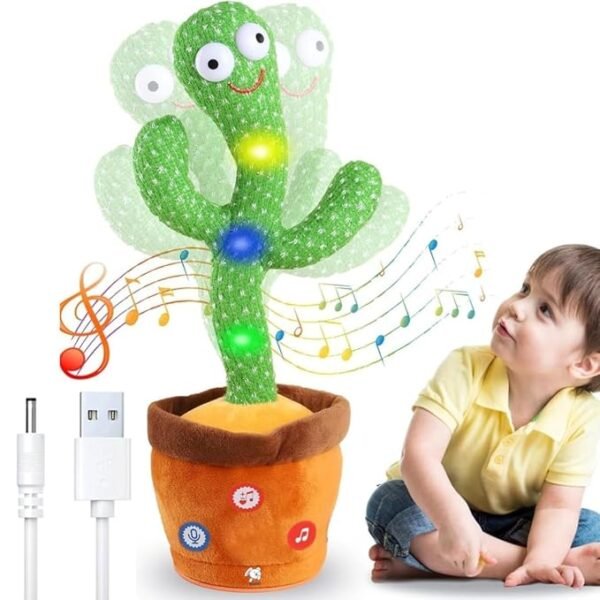 AB TOY WORLD Dancing Cactus Toy – Plush Singing & Talking Cactus That Repeats What You Say | Fun LED Light-Up Toy with Voice Recording | Perfect Educational Gift for Babies & Toddlers