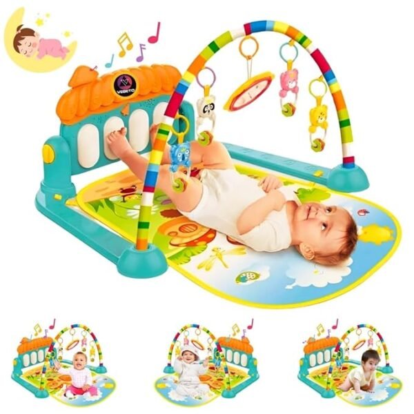 VHC CREATION Baby Play Gym with Piano & Hanging Toys – Colorful Musical Activity Mat with Rainbow Arch for Newborn Development | Soft Playmat for Baby Boys & Girls