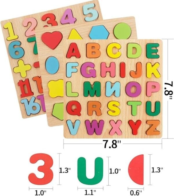 TS WITH TECHSUN Wooden Learning Board – Fun & Educational Puzzle Set for Kids | Includes Alphabets, Numbers & Shapes | Ideal for Toddlers & Preschoolers - Image 2