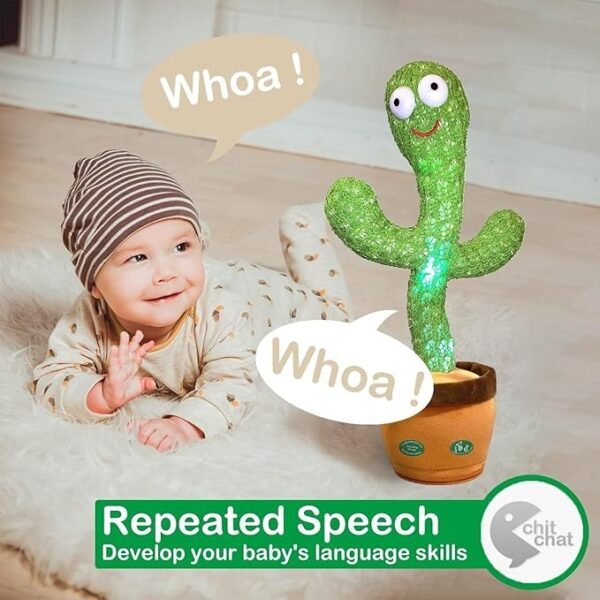 AB TOY WORLD Dancing Cactus Toy – Plush Singing & Talking Cactus That Repeats What You Say | Fun LED Light-Up Toy with Voice Recording | Perfect Educational Gift for Babies & Toddlers - Image 3