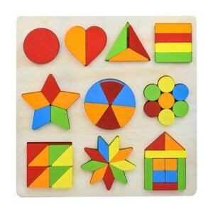 WISHKEY Wooden Shape Puzzle Board – Montessori-Inspired Learning Toy for Kids (Ages 3+), Colorful Educational Game with 10 Unique Shapes | Brain-Boosting Fun for Early Learners