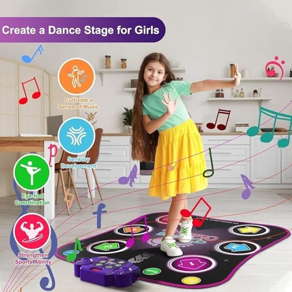 Upgraded Light-Up Dance Mat for Kids Ages 3–12 – Fun Music & Movement Toy with 5 Game Modes and 6 Interactive Buttons | Perfect Birthday Gift for Girls Aged 3 to 10+ - Image 6
