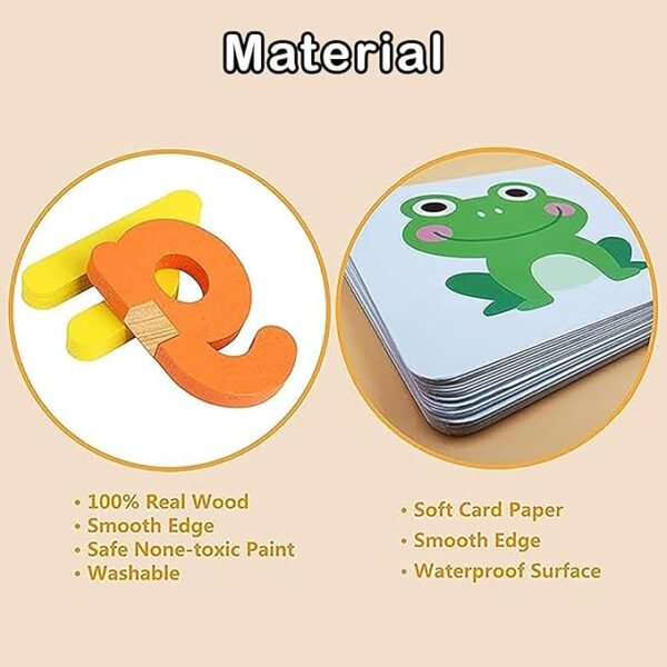 WISHKEY Wooden Spelling Game for Kids – Fun & Safe Word-Building Toy with Flash Cards and Letters | Early Learning Educational Gift for Boys & Girls Ages 3+ | Multicolor, Non-Toxic (Pack of 1) - Image 3
