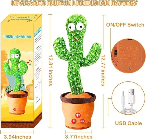 AB TOY WORLD Dancing Cactus Toy – Plush Singing & Talking Cactus That Repeats What You Say | Fun LED Light-Up Toy with Voice Recording | Perfect Educational Gift for Babies & Toddlers - Image 6