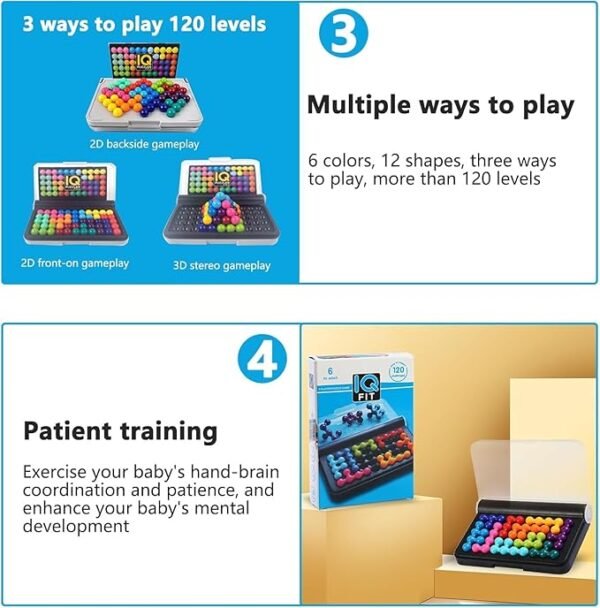IQ Puzzle Brain Teaser – Fun & Portable 3D Logic Game for Kids and Adults | 120 Exciting Challenges for Smarter Thinking, Travel Play & Brain Boosting Fun (IQ Puzzle Blocks) - Image 4