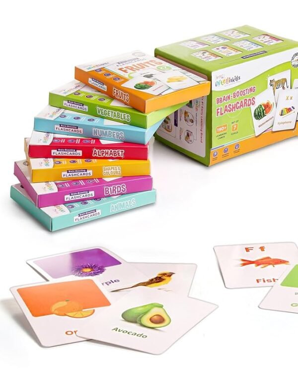 Intelliskills 7-in-1 Brain Boosting Flash Cards for Kids – 190 Durable, Waterproof Cards for Toddlers 1+ | Montessori-Inspired Early Learning Toy for Babies & Preschoolers | Perfect Birthday Gift