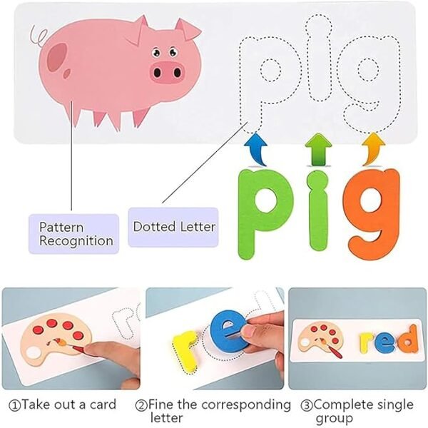 WISHKEY Wooden Spelling Game for Kids – Fun & Safe Word-Building Toy with Flash Cards and Letters | Early Learning Educational Gift for Boys & Girls Ages 3+ | Multicolor, Non-Toxic (Pack of 1) - Image 6