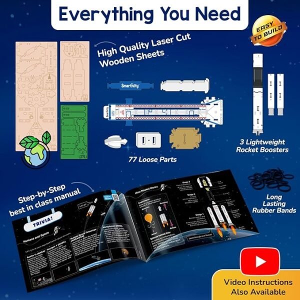 Smartivity DIY Rocket Launcher Kit – Build & Launch Your Own Rocket | Fun STEM Science Toy for Kids Ages 6 to 12 | Perfect Birthday Gift for Boys & Girls Who Love to Explore - Image 2