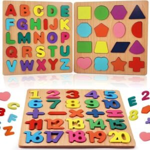 TS WITH TECHSUN Wooden Learning Board – Fun & Educational Puzzle Set for Kids | Includes Alphabets, Numbers & Shapes | Ideal for Toddlers & Preschoolers