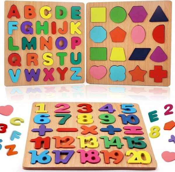 TS WITH TECHSUN Wooden Learning Board – Fun & Educational Puzzle Set for Kids | Includes Alphabets, Numbers & Shapes | Ideal for Toddlers & Preschoolers