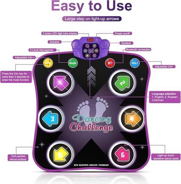 Upgraded Light-Up Dance Mat for Kids Ages 3–12 – Fun Music & Movement Toy with 5 Game Modes and 6 Interactive Buttons | Perfect Birthday Gift for Girls Aged 3 to 10+ - Image 2
