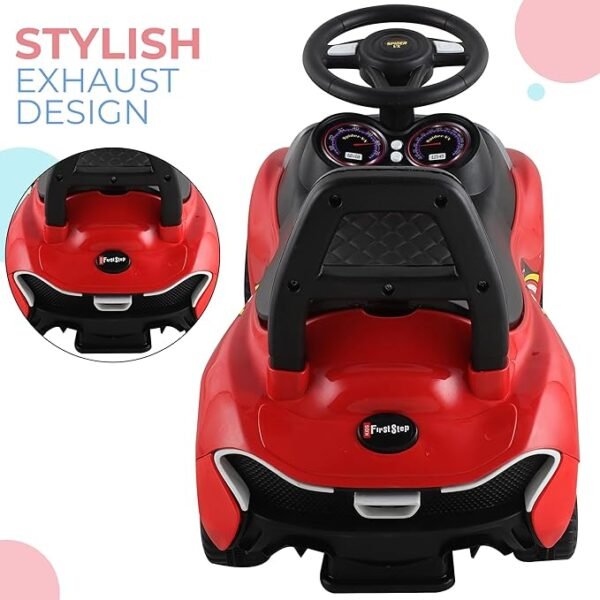 Kids First Step Ride-On Car with Music & Lights – Fun Push Car for Toddlers Ages 1–3 | Steering Wheel, Backrest & Hidden Under-Seat Storage | Red - Image 2