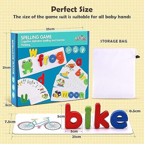 WISHKEY Wooden Spelling Game for Kids – Fun & Safe Word-Building Toy with Flash Cards and Letters | Early Learning Educational Gift for Boys & Girls Ages 3+ | Multicolor, Non-Toxic (Pack of 1) - Image 7
