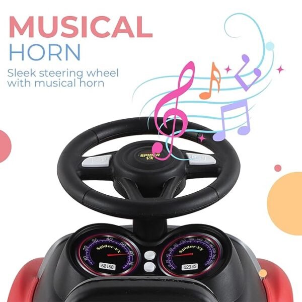 Kids First Step Ride-On Car with Music & Lights – Fun Push Car for Toddlers Ages 1–3 | Steering Wheel, Backrest & Hidden Under-Seat Storage | Red - Image 4