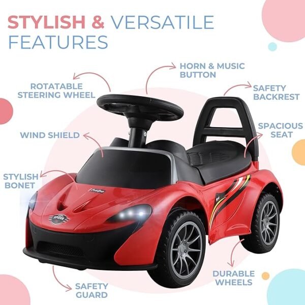 Kids First Step Ride-On Car with Music & Lights – Fun Push Car for Toddlers Ages 1–3 | Steering Wheel, Backrest & Hidden Under-Seat Storage | Red - Image 5