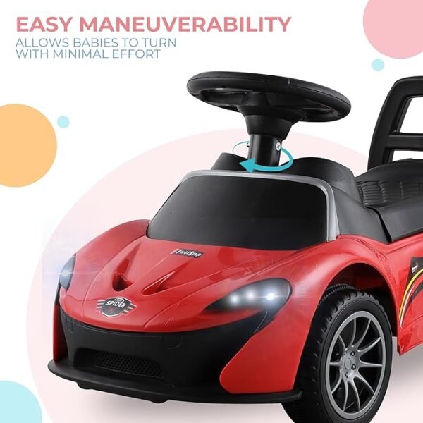 Kids First Step Ride-On Car with Music & Lights – Fun Push Car for Toddlers Ages 1–3 | Steering Wheel, Backrest & Hidden Under-Seat Storage | Red - Image 3