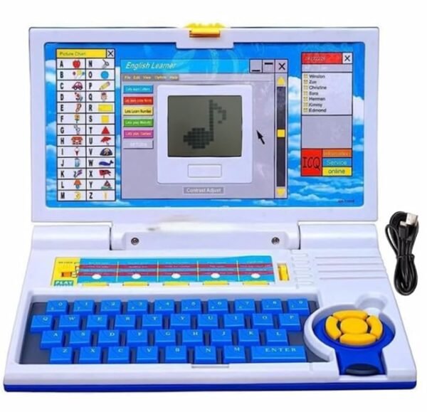 Gooyo GY-1101 English Learner Kids Educational Laptop Toy – 20 Learning Activities, Dual Power (USB & Battery), Blue & White