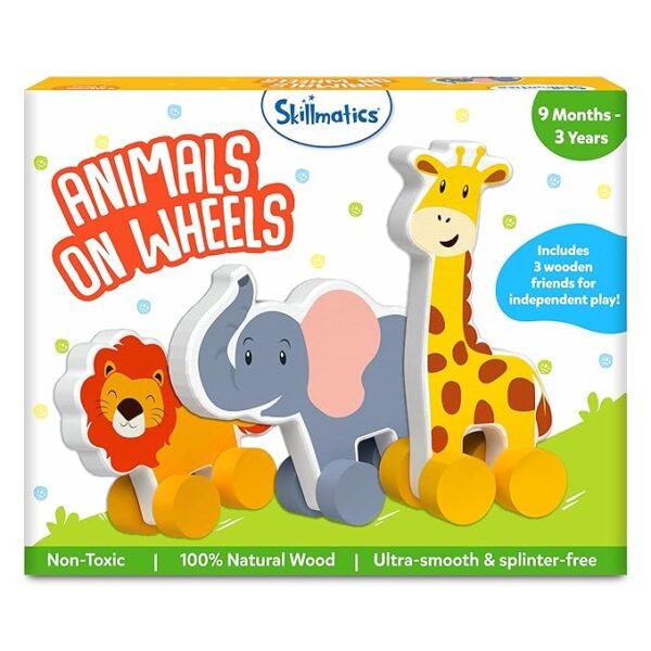 Skillmatics Wooden Animal Pull-Along Toys – Imaginative & Educational Play for Toddlers | Perfect Gift for Infants Aged 9 Months to 3 Years