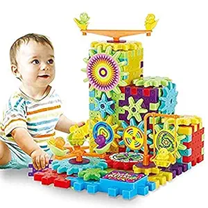 Chocozone Battery Operated 81pcs Rotating Building Blocks with Gears for STEM Learning, Educational Building Blocks Toys for 5 Years Old Girls and Boys (Gear Building Blocks)