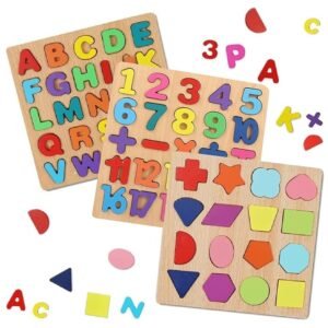 Novo Baby Wooden Learning Educational ABCD Board for Kids, Activity Toys for Toddlers & Preschoolers | ABCD Puzzle Set | Puzzle Toys for 2 Years Old Boys & Girls (Alphabets, Numbers & Shapes)