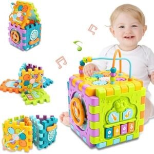 Brand Conquer Activity Cube Baby Toys 6 in 1 Multi-Purpose Educational Learning Cube with Music Activity Center Play Square Toy Gift for 18M+ Year Old Boy Girl (Activity Cube)