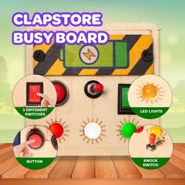 Clapstore Toys Portable Busy Board V4 for 1-6 Year Old Toddlers, Kids LED Light Toy Personalized Sensory Board Switch Box Spaceship Control Panel Montessori Baby Toy Activity Board (Pack of 1),Beige - Image 4