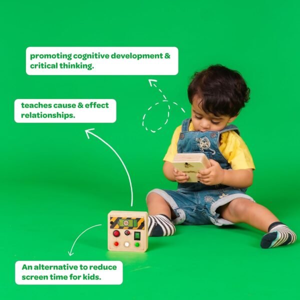 Clapstore Toys Portable Busy Board V4 for 1-6 Year Old Toddlers, Kids LED Light Toy Personalized Sensory Board Switch Box Spaceship Control Panel Montessori Baby Toy Activity Board (Pack of 1),Beige - Image 5