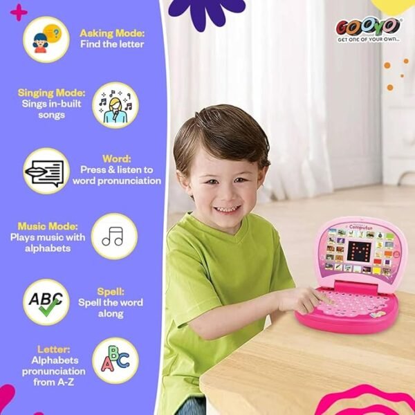 Gooyo 2011A Battery Operated Educational Learning Laptop Toy with LED Display and Music Effect | Babies/Girls/Boys/Toddlers | Pink Color, Power Source: 3xAA Battery (Not Included) - Image 4
