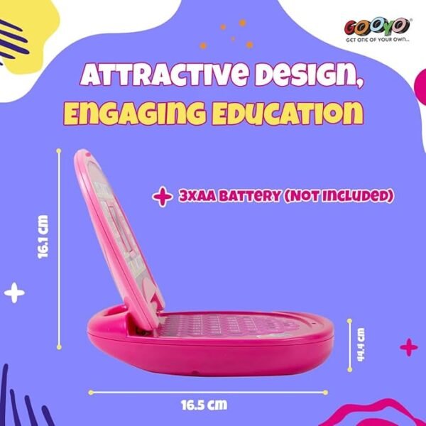 Gooyo 2011A Battery Operated Educational Learning Laptop Toy with LED Display and Music Effect | Babies/Girls/Boys/Toddlers | Pink Color, Power Source: 3xAA Battery (Not Included) - Image 5