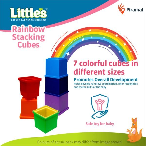 Little's Rainbow Stacking Cubes I Activity Toy for Babies I Multicolor I Infant & Preschool Toys I Develops Motor & Reasoning Skills(7 Pieces) - Image 5