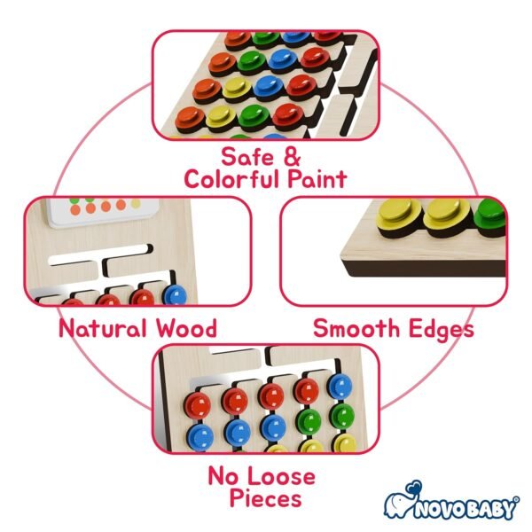 Novo Baby Kids Montessori Slide Puzzle | Color & Pattern Matching Learning Toys for Kids 3-8 Years | Preschool Educational Activity Toy for 3,4,5,6,7,8 | Toys for 6-Year-Old Boy (Modern) - Image 3