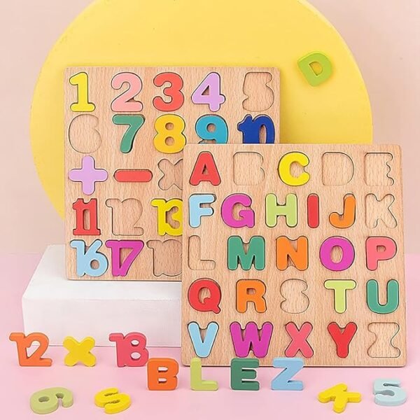 Novo Baby Wooden Learning Educational ABCD Board for Kids, Activity Toys for Toddlers & Preschoolers | ABCD Puzzle Set | Puzzle Toys for 2 Years Old Boys & Girls (Alphabets, Numbers & Shapes) - Image 2