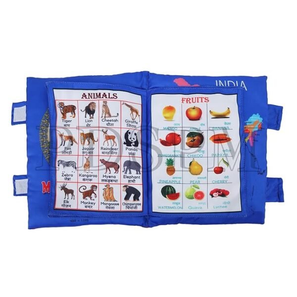 PDSPM Learning Cushion Pillow Book for Kids with 2 Languages Learn - English and Hindi, Activity Play, Soft Cloth Book Baby Pillow Toys,(Cushion Blue) - Image 3