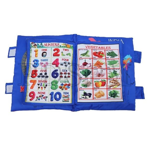 PDSPM Learning Cushion Pillow Book for Kids with 2 Languages Learn - English and Hindi, Activity Play, Soft Cloth Book Baby Pillow Toys,(Cushion Blue) - Image 4