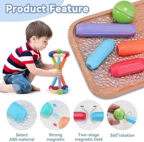 PRIME DEALS Magnetic Sticks Building Blocks For Kids Toys For Girls|Magnetic Toys For Boys Age 3+ Year 4-14 Old Educational Stem Learning Magnet Stick With Balls Game Set (25 Pcs),Multicolor - Image 3
