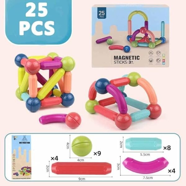 PRIME DEALS Magnetic Sticks Building Blocks For Kids Toys For Girls|Magnetic Toys For Boys Age 3+ Year 4-14 Old Educational Stem Learning Magnet Stick With Balls Game Set (25 Pcs),Multicolor - Image 5