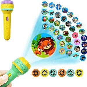 Storio 3 Slides 24 Patterns Mini Projector Torch Toy Slide Flashlight Projector Torch for Kids Sleeping Story Toys for Toddlers, Educational Learning Toys,Space,Animal &Foods