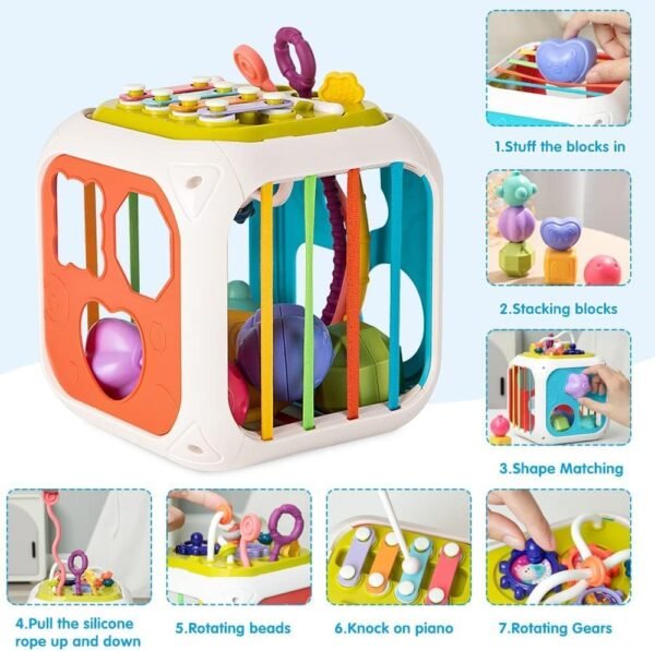 TEC TAVAKKAL Montessori 7 in 1 Baby Sensory Toy for Kids - Educational Learning Shape Sorter, Activity Stacking, Interactive Fine Motor Skill Development - Multicolor - Image 6