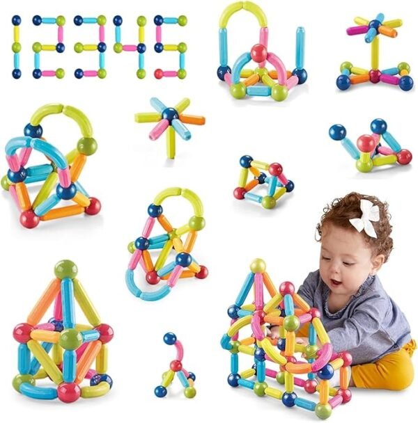 TOYTASTIC Learning Boys Girls Toys Age 4-5,Magnetic Game and Rods Set Educational Magnet Stick and Ball Game,Kids Toys for 3+ Yers