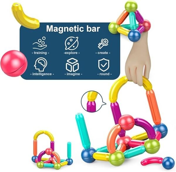 TOYTASTIC Learning Boys Girls Toys Age 4-5,Magnetic Game and Rods Set Educational Magnet Stick and Ball Game,Kids Toys for 3+ Yers - Image 4